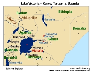 Lake Victoria borders Uganda, Tanzania and Kenya